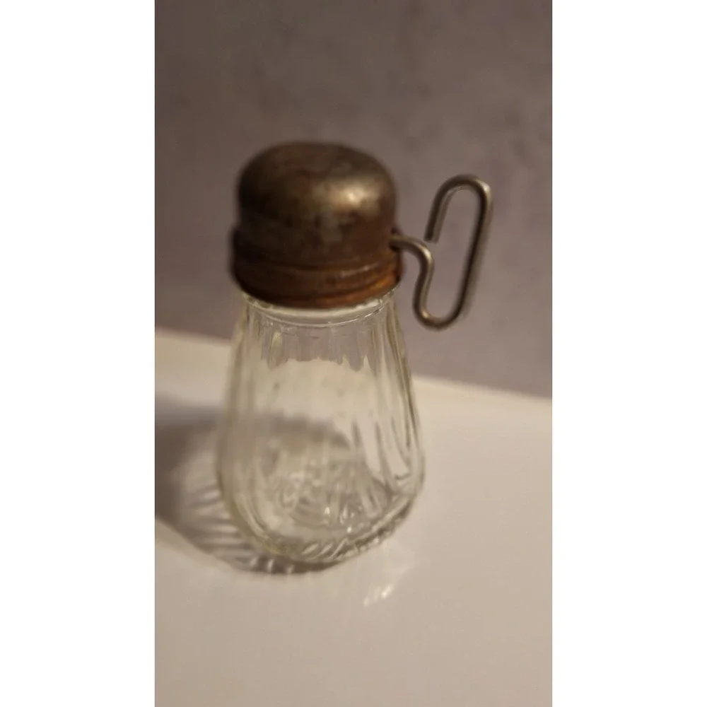 vintage cheese or nut graterdispenser Glass jar with metal grinder top